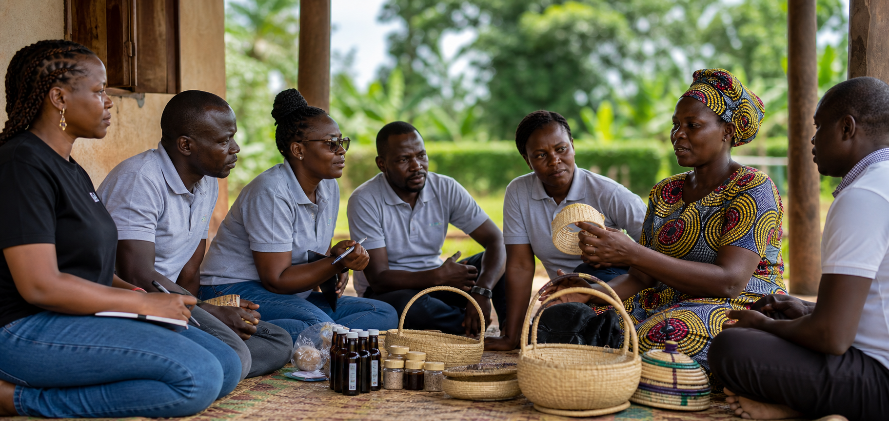 Nsindika Njake team listening to a community entrepreneur