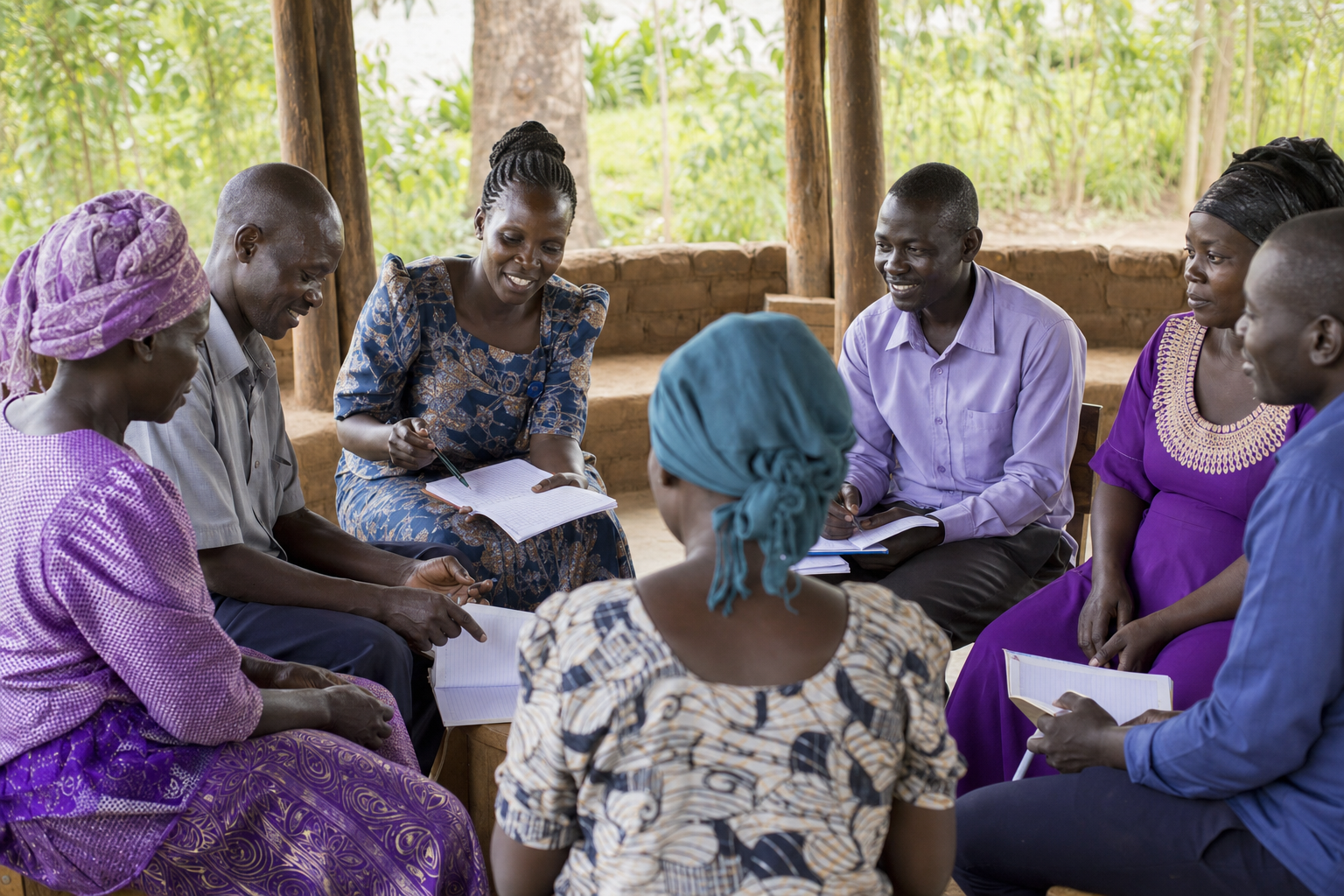 Community members taking part in a cooperative savings meeting